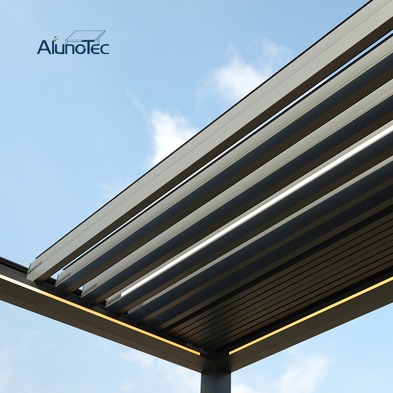 AlunoTec New Pergo-R600 Custom Motorized Panoramic Sky Opening Retractable Louver Pergola