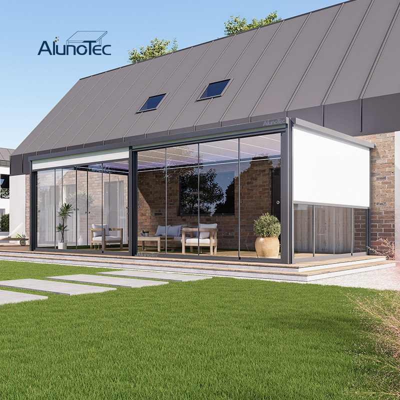 AlunoTec Modern Large Louvered Pergola Attached House Rain And Weatherproof Louvred Roof