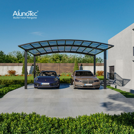 AlunoTec Rain Sun Protection Aluminum Polycarbonate Roof Double Carport for Outdoor