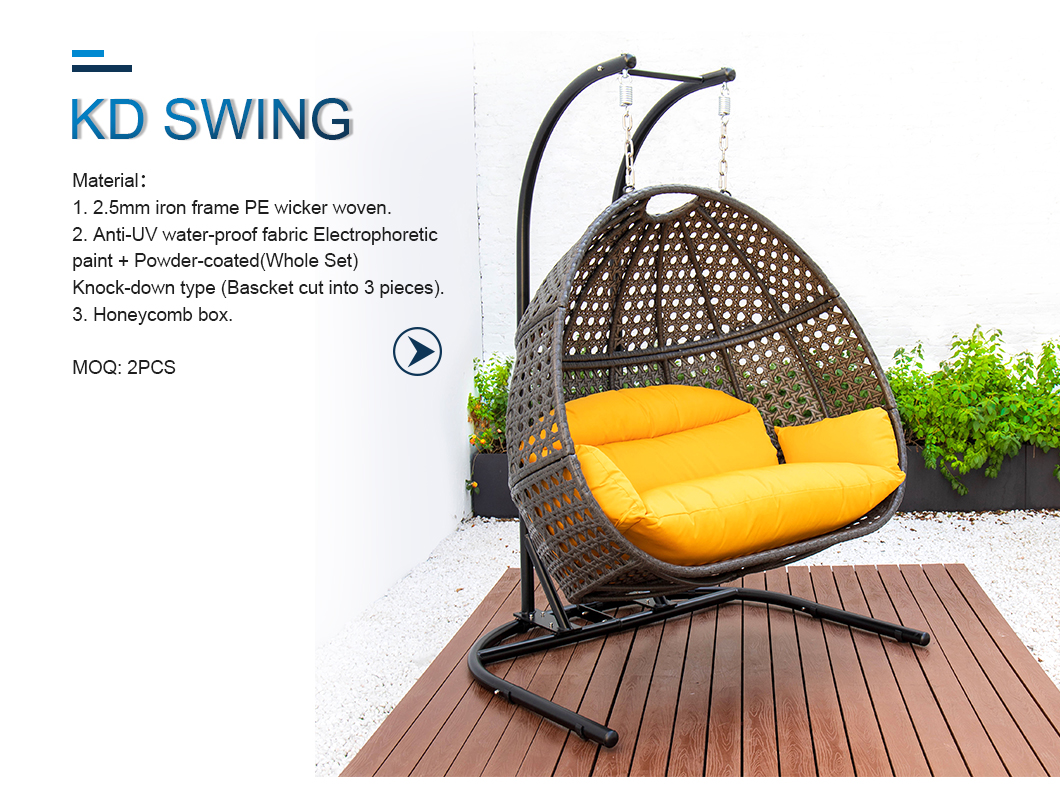 Outdoor rattan wicker seat hanging egg swing chair with metal stand mail packaging (1)