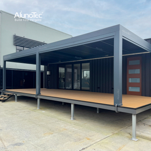 AlunoTec 3.8mx4.5m Shipping Container Prefabricated Home Container House Front Side Extention Room Pergola with Zip Screen