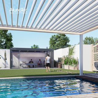 AlunoTec customize Gery White Freestanding Swiming Garden Pergola louver roof with Chimneys