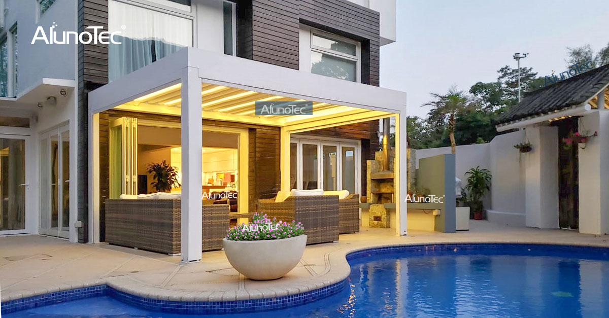 Perfect Combination Of Pergola with Frameless Glass Door
