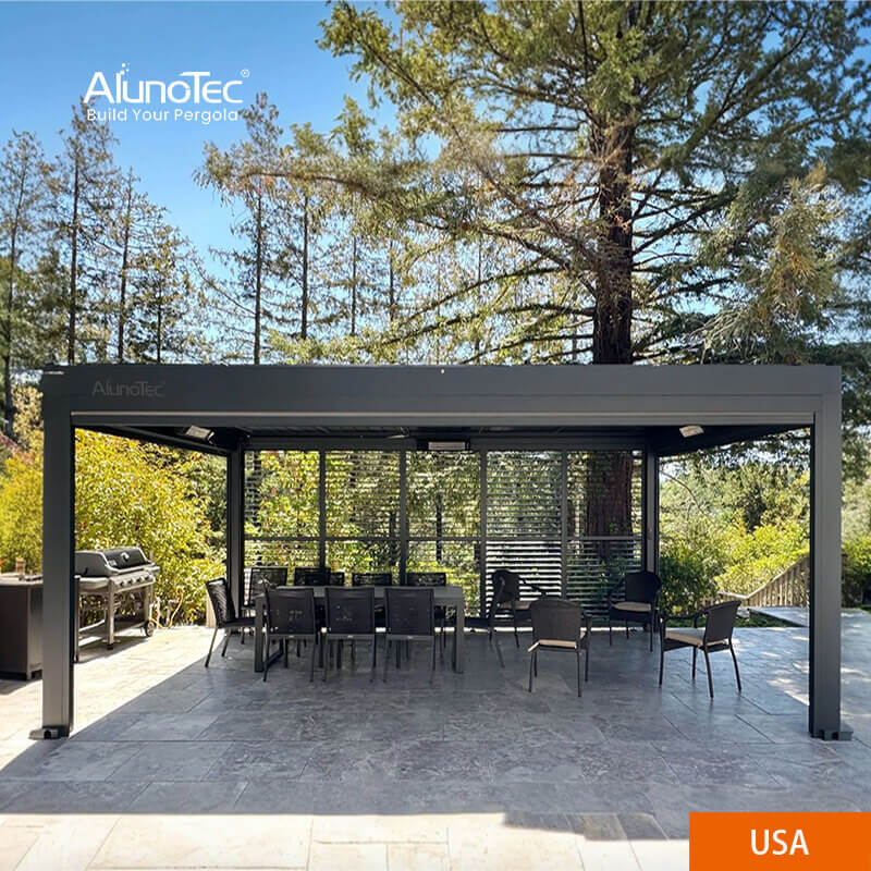 AlunoTec 4x6m American California Modern Metal Pergola Louvered Roof Systems Adjustable louvered pergola