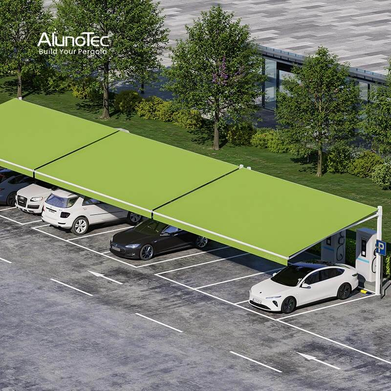 AlunoTec Parking Patio Windproof Motorized Retractable Folding Roof Cassette Awning