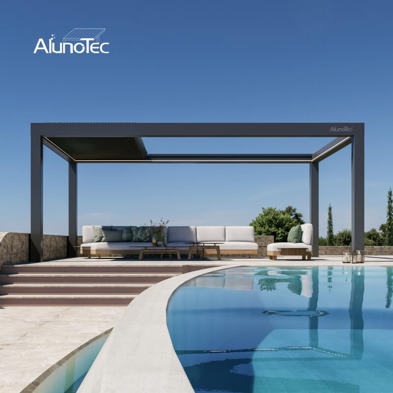 AlunoTec Four Seasons Modern Aluminum Louvered Roof System Motorized Pergola with Retractable Roof