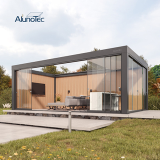 AlunoTec Modern Garden Backyard Glass Outdoor Living Room Enclosure Retractable Pergola