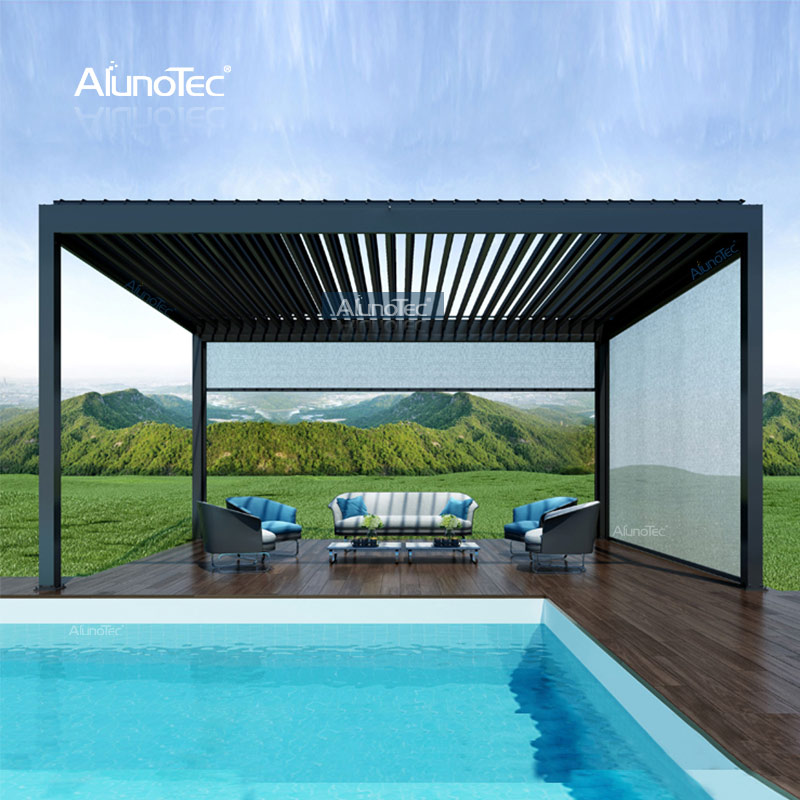 AlunoTec 4m X 9m Pool BBQ Area Louvered Roof Covers A Pergola with Sliding  Glass Walls. - Buy back patio roof ideas, diy louvered pergola kit, diy  patio roof ideas Product on