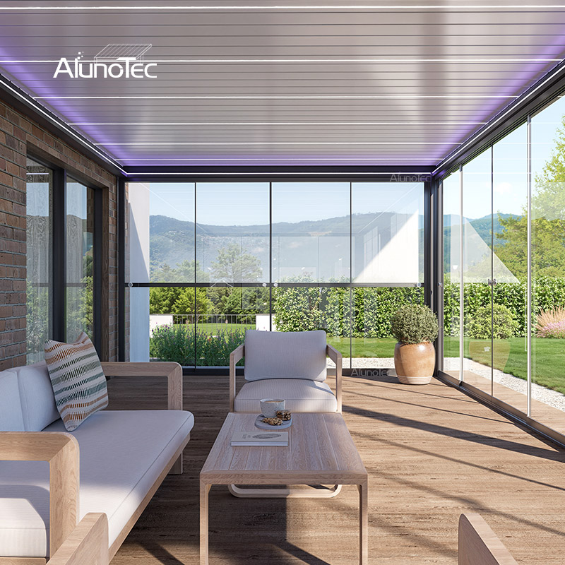 AlunoTec Modern Large Louvered Pergola Attached House Rain And Weatherproof Louvred Roof