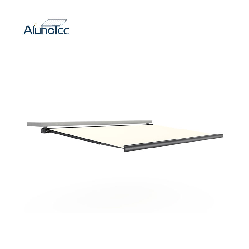 AlunoTec Motorized Sun Shade Wall Installing Full Cassette Retractable Awnings with Wind Sensors