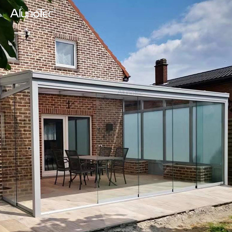 Garden Bioclimatic Louver Roof Pergola Shelter Patio Cover Veranda Canopy with Sliding Glass Door