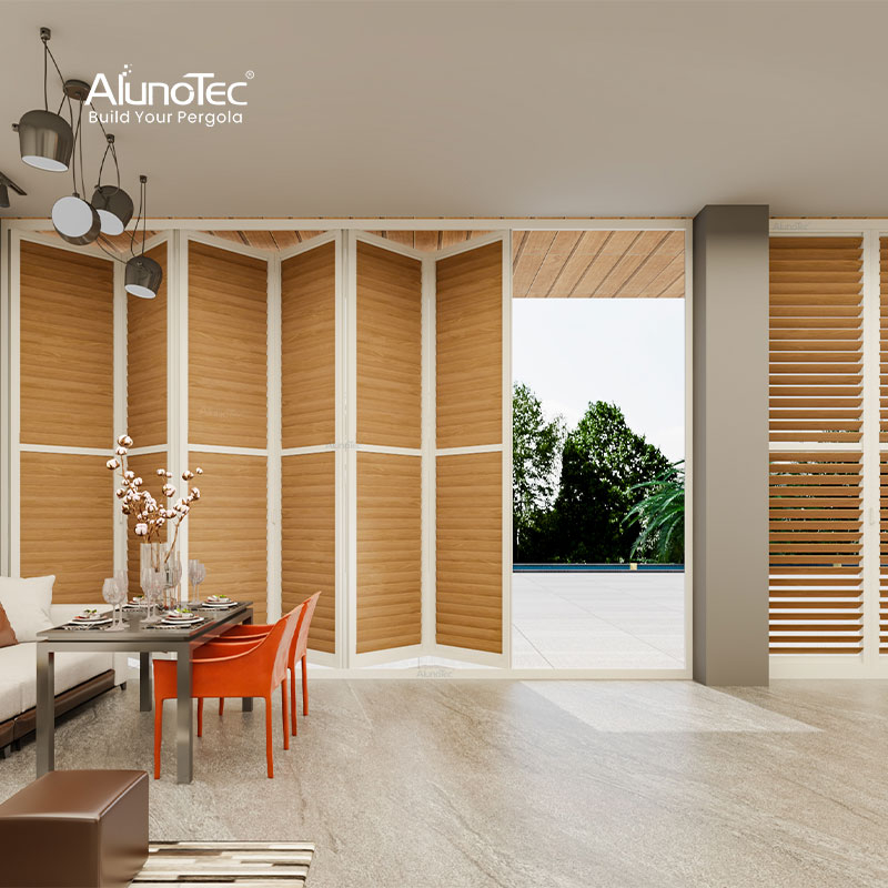 AlunoTec Wood Black Privacy Rainproof Balcony Louvered Panel Outdoor Bifold Shutters Blinds 