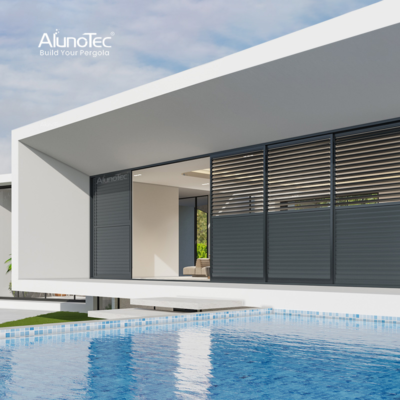 AlunoTec Rainproof Privacy Sliding Louvered Panel Shutter with Operable Blade