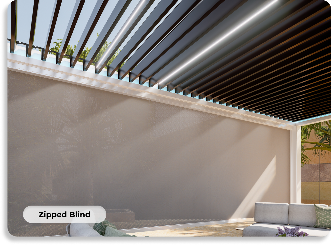 Pergola with zipped blind