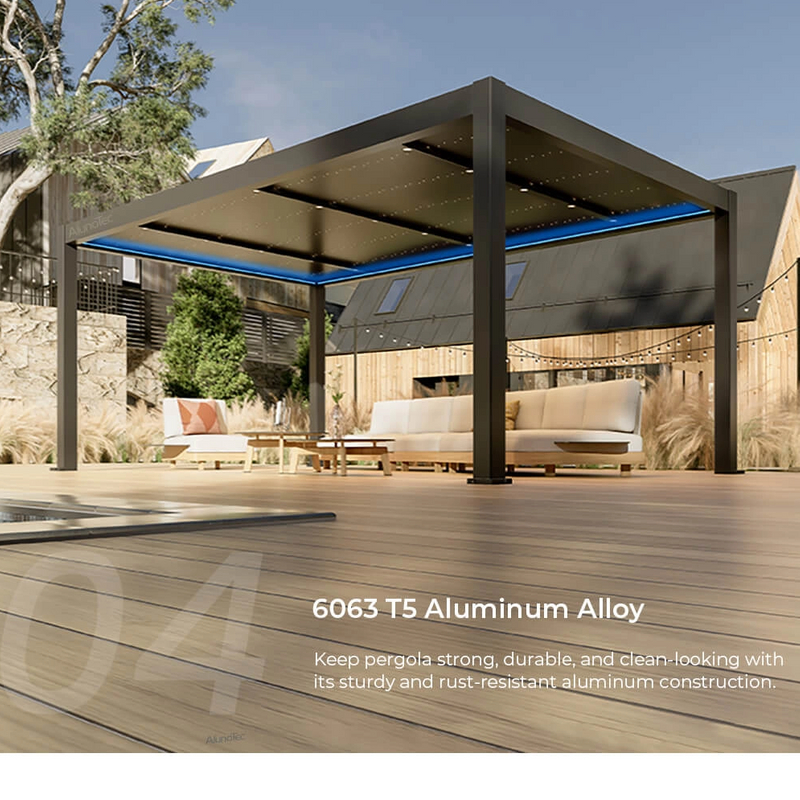 AlunoTec New 6X3.5M Custom Size 6063 T5 Freestanding Fixed Arched Roof Starlight Pergola