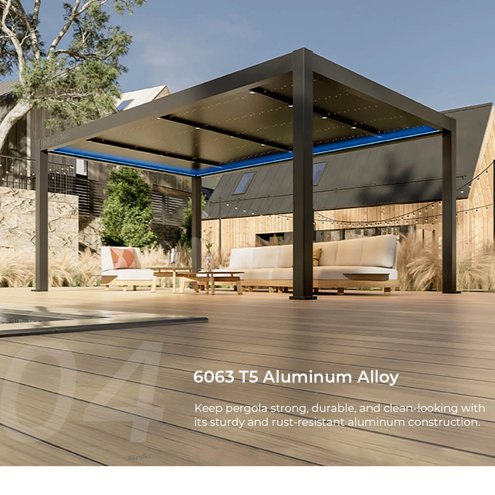AlunoTec New 6X3.5M Custom Size 6063 T5 Freestanding Fixed Arched Roof Starlight Pergola