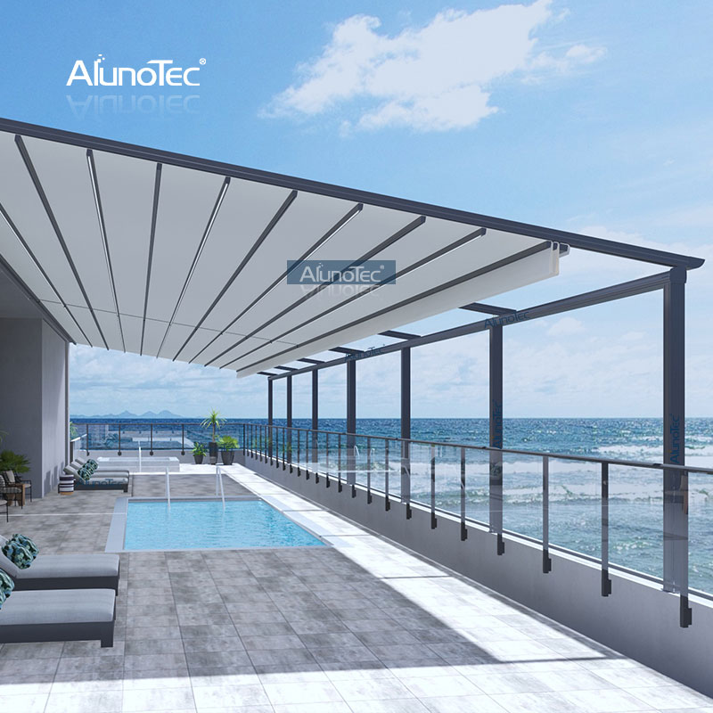 Garden PVC Retractable Roof Awning Aluminum Pergola with Led Lights