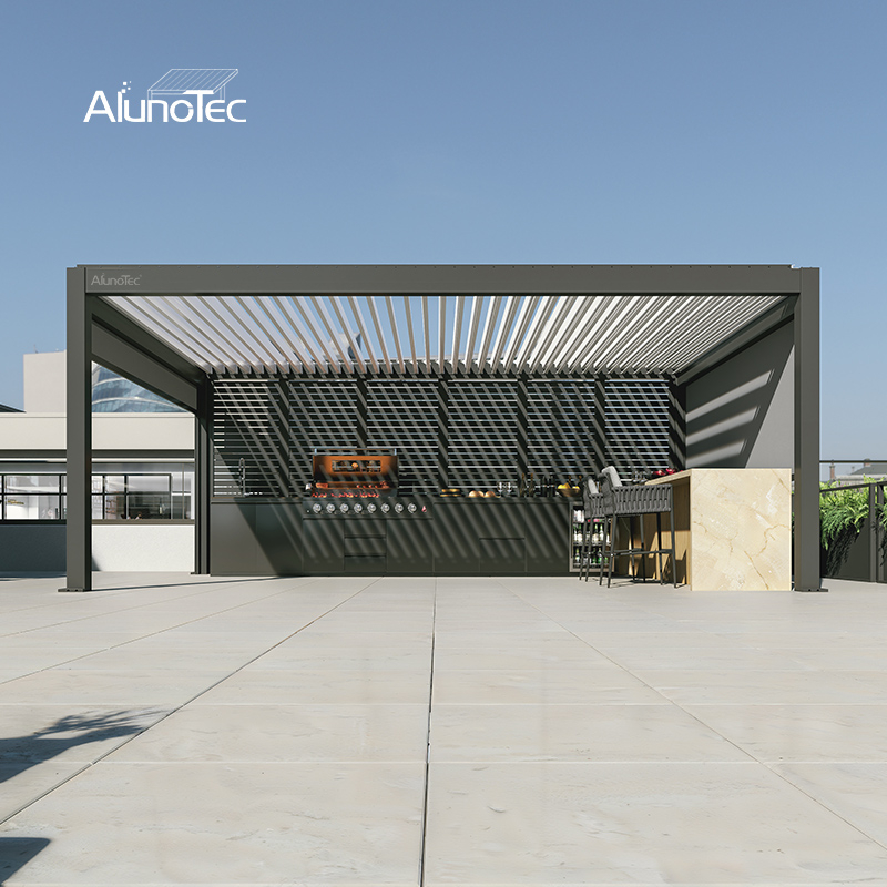 AlunoTec Smart Aluminum Louvered Pergola with Tuya APP and Double-Layer Rainproof Louvers for Patios 