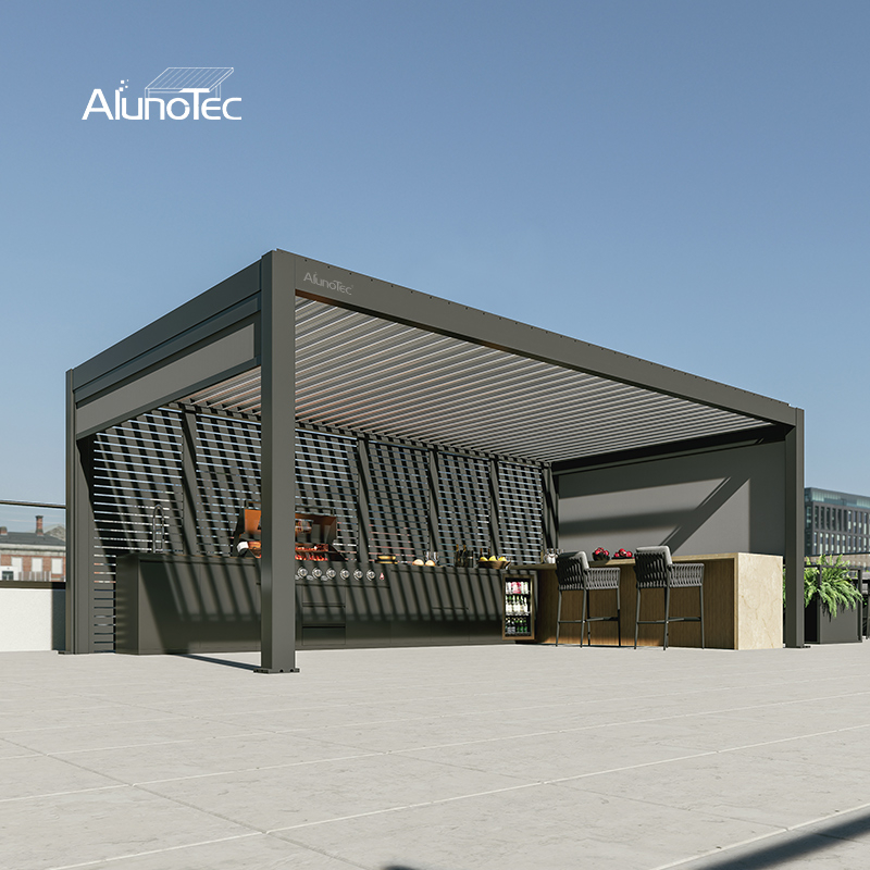 AlunoTec Smart Aluminum Louvered Pergola with Tuya APP and Double-Layer Rainproof Louvers for Patios 