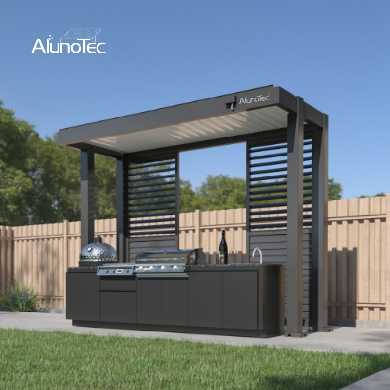 AlunoTec Patio Backyard Garden Outdoor Ovens Pizza BBQ Grill Refrigerator Kitchen Sets for Pergola