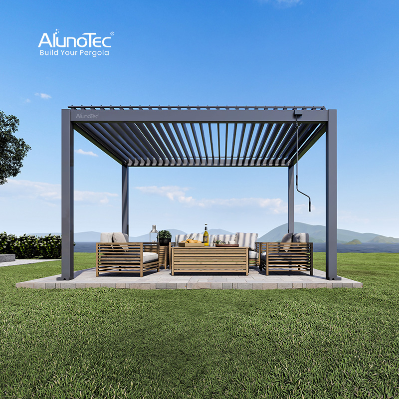Garden Gazebo Rainproof Manual Louver Roof Pergola Aluminium For Outdoor Restaurant