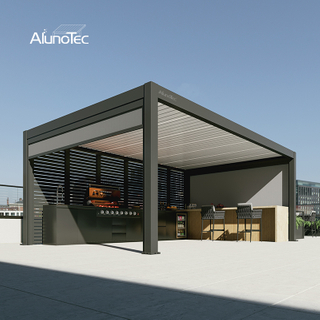 AlunoTec Smart Aluminum Louvered Pergola with Tuya APP and Double-Layer Rainproof Louvers for Patios 