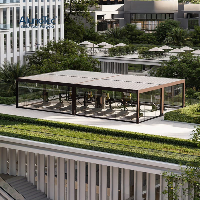 AlunoTec Custom Large Sizes 6x9m 10x11m Home Restaurant Hotel Gym Sunshade Louvered Pergola