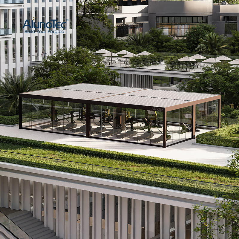 AlunoTec Custom Large Sizes 6x9m 10x11m Home Restaurant Hotel Gym Sunshade Louvered Pergola