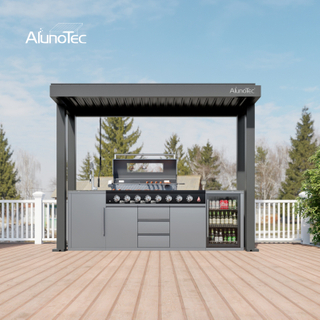 AlunoTec Patio Backyard Garden Outdoor Ovens Pizza BBQ Grill Refrigerator Kitchen Sets for Pergola