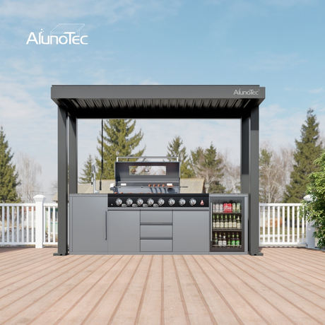 AlunoTec Patio Backyard Garden Outdoor Ovens Pizza BBQ Grill Refrigerator Kitchen Sets for Pergola