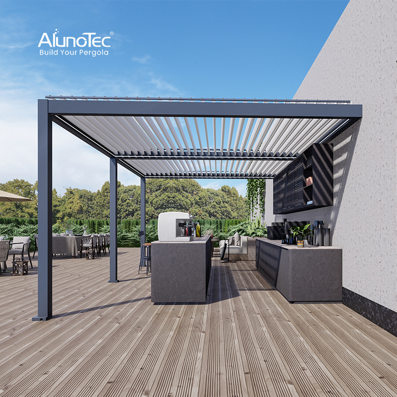 Garden Gazebo Rainproof Manual Louver Roof Pergola Aluminium For Outdoor Restaurant