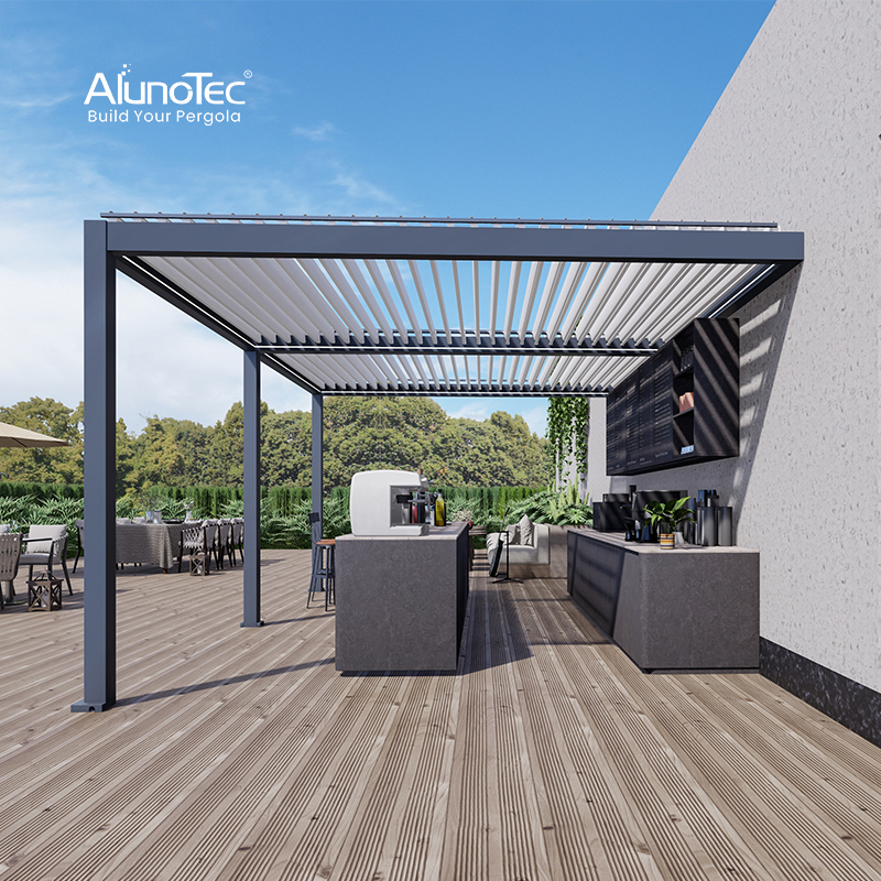 Garden Gazebo Rainproof Manual Louver Roof Pergola Aluminium For Outdoor Restaurant
