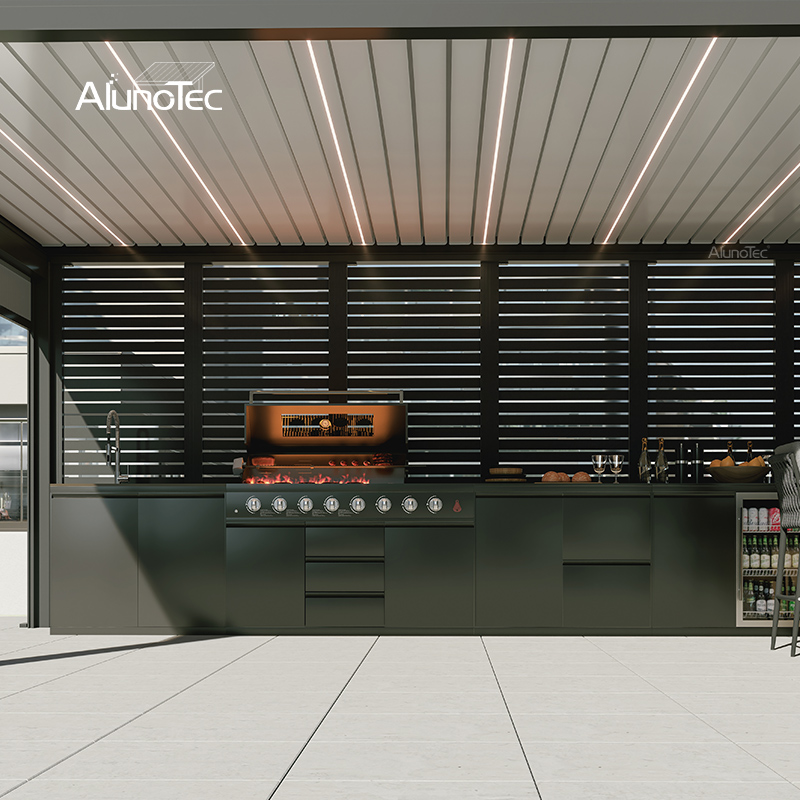 AlunoTec Smart Aluminum Louvered Pergola with Tuya APP and Double-Layer Rainproof Louvers for Patios 