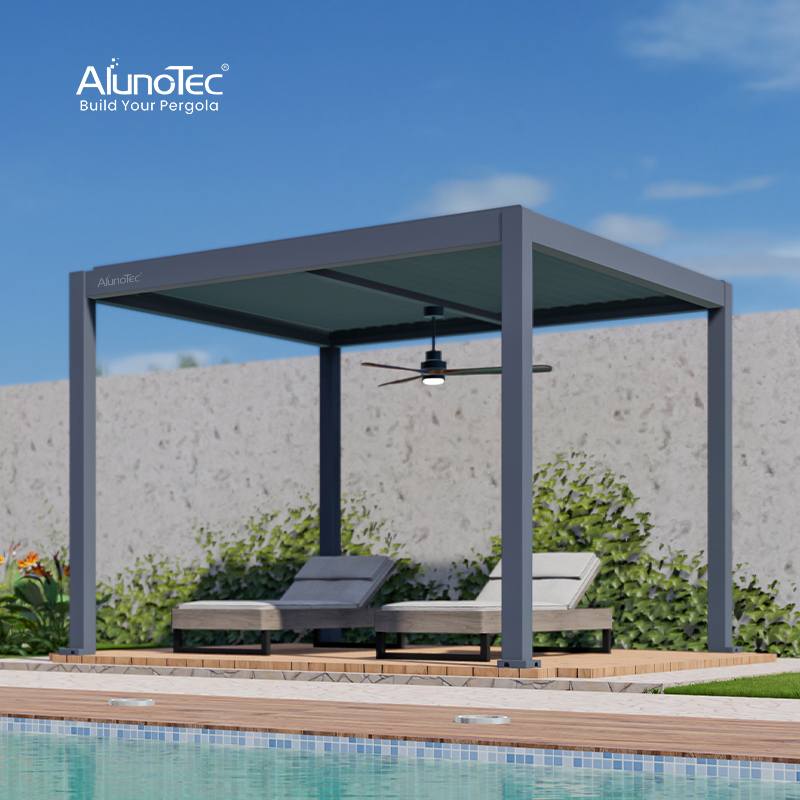 Garden Gazebo Rainproof Manual Louver Roof Pergola Aluminium For Outdoor Restaurant