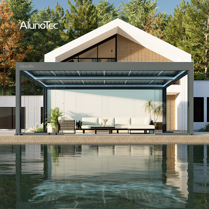 AlunoTec Backyard Roof Factory Bioclimatic Patio Cover Louvred Electric Pergola