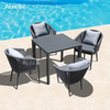 Patio Dining Set with Rope Woven Dining Chairs and Square Slat-Top Table