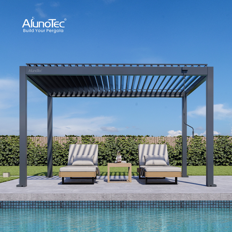 Garden Gazebo Rainproof Manual Louver Roof Pergola Aluminium For Outdoor Restaurant