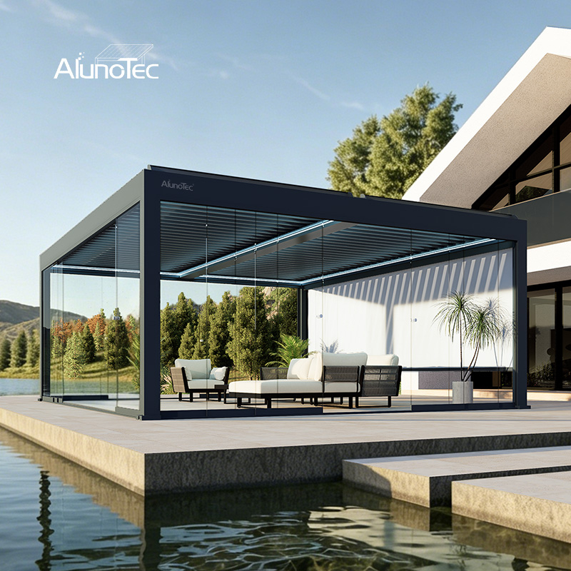 AlunoTec Backyard Roof Factory Bioclimatic Patio Cover Louvred Electric Pergola
